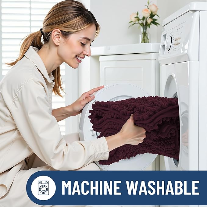 Smiry Bathroom Rugs Mat 36x24, Extra Soft Absorbent Chenille Bath Rugs, Non Slip Rubber Backing Machine Washable Quick Dry Bath Mats for Bathroom Floor, Tub, Shower, Home Accessories, Black Cherry