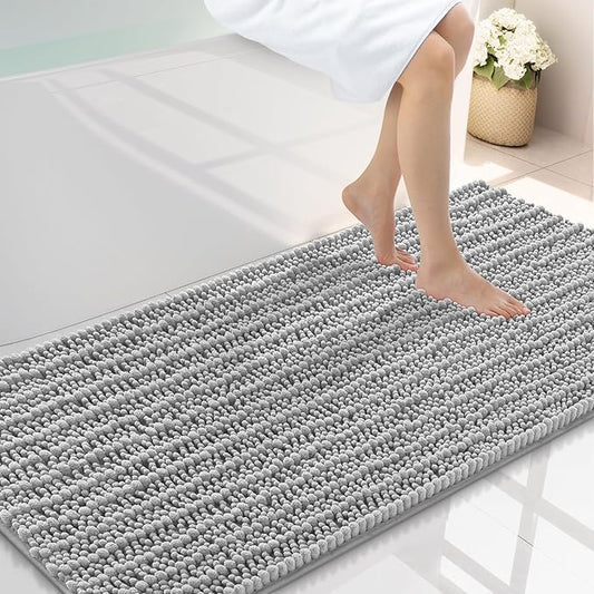 Smiry Bathroom Rugs Mat 47x24, Extra Soft Absorbent Chenille Bath Rugs, Non Slip Rubber Backing Machine Washable Quick Dry Bath Mats for Bathroom Floor, Tub, Shower, Home Decor Accessories, Light Grey
