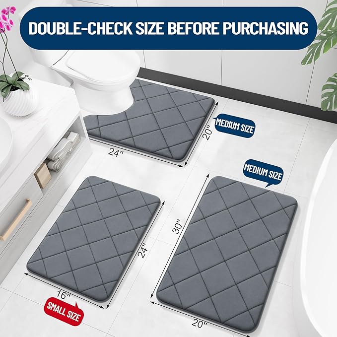 OLANLY Memory Foam Bath Mat 59x24, Ultra Soft and Absorbent Bathroom Rugs, Machine Washable, Comfortable Bath Carpet for Bathroom Floor, Tub and Shower, Dark Grey