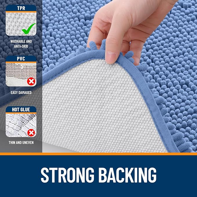 OLANLY Bathroom Rugs 24x16, Extra Soft Absorbent Chenille Bath Rugs, Rubber Backing Quick Dry, Machine Washable Bath Mats for Bathroom Floor, Tub and Shower, Home Decor Accessories, Cornflower Blue
