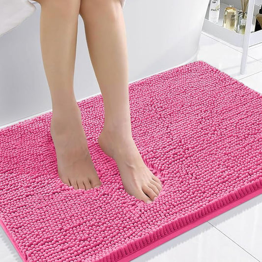 Smiry Luxury Chenille Bathroom Rugs 36x24, Extra Soft and Absorbent Shaggy Bath Mat, Machine Washable, Non-Slip Plush Carpet Runner for Tub, Shower, and Floor, Home Decor Accessories, Hot Pink