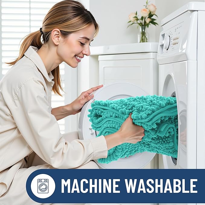 Smiry Bathroom Rugs Mat 36x24, Extra Soft Absorbent Chenille Bath Rugs, Non Slip Rubber Backing Machine Washable Quick Dry Bath Mats for Bathroom Floor, Tub, Shower, Home Decor Accessories, Turquoise