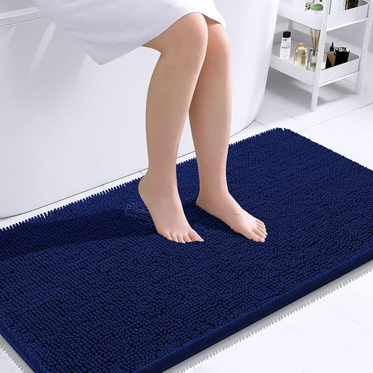 OLANLY Bathroom Rugs 45x27, Extra Soft Absorbent Chenille Bath Rugs, Rubber Backing Quick Dry, Machine Washable Bath Mats for Bathroom Floor, Tub and Shower, Home Decor Accessories, Navy