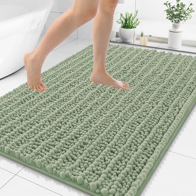 Smiry Bathroom Rugs Mat 48x32, Extra Soft Absorbent Chenille Bath Rugs, Non Slip Rubber Backing Machine Washable Quick Dry Bath Mats for Bathroom Floor, Tub, Shower, Home Decor Accessories, Sage Green