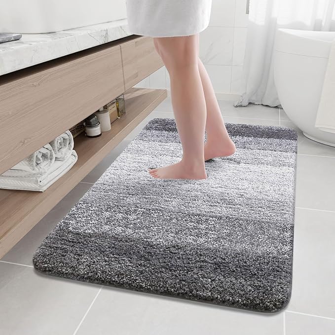 Arotive Microfiber Bathroom Rugs, Shaggy Soft and Absorbent Bath Rug, Non-Slip, Thick Plush Machine Washable Dry Bath Mats for Bathroom, Tub and Shower, 44x32, Grey, Rectangular
