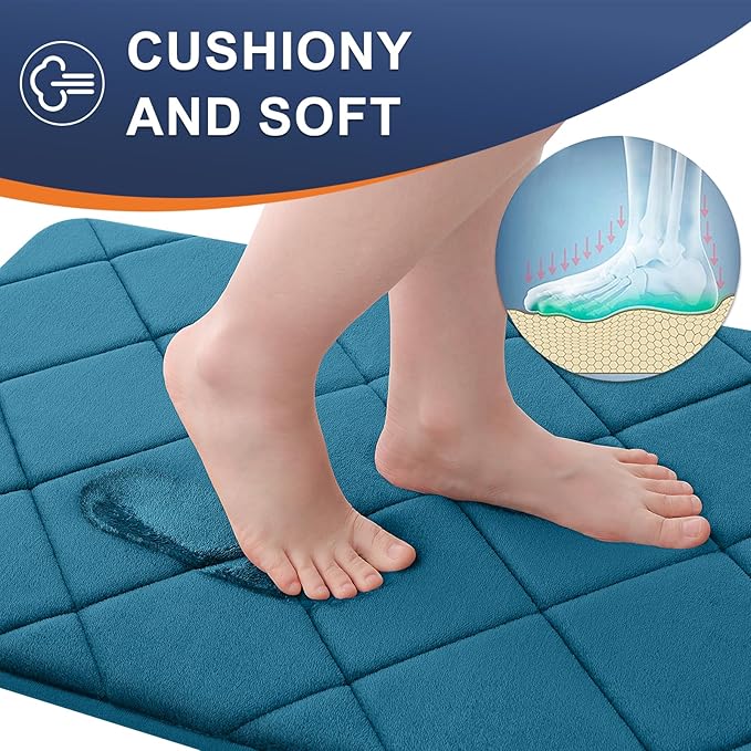 OLANLY Memory Foam Bath Mat 59x20, Ultra Soft and Absorbent Bathroom Rugs, Machine Washable, Comfortable Bath Carpet for Bathroom Floor, Tub and Shower, Peacock Blue