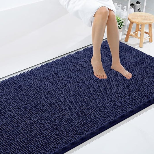 Smiry Luxury Chenille Bathroom Rugs 59x35, Extra Soft and Absorbent Shaggy Bath Mat, Machine Washable, Non-Slip Plush Carpet Runner for Tub, Shower, and Floor, Home Decor Accessories, Navy Blue