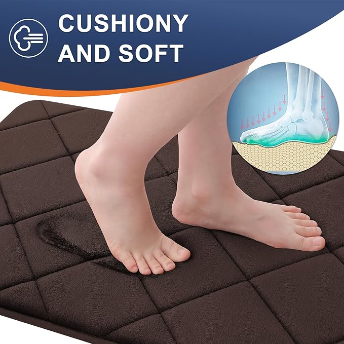 OLANLY Memory Foam Bath Mat 47x24, Ultra Soft and Absorbent Bathroom Rugs, Machine Washable, Comfortable Bath Carpet for Bathroom Floor, Tub and Shower, Brown