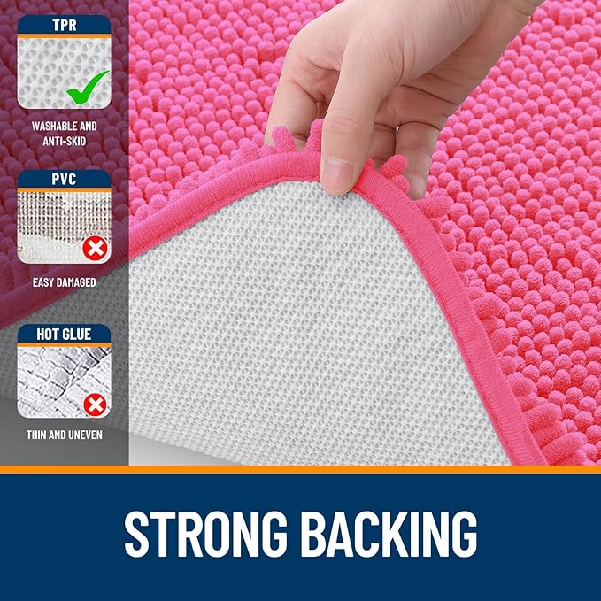 OLANLY Bathroom Rugs Sets 3 Piece, Soft Absorbent Chenille Bath Mats and U-Shaped Contour Toilet Rug, Quick Dry, Home Decor Accessories, Bath Mat Set for Bathroom (36"x24"+24"x16"+24"x20", Hot Pink)