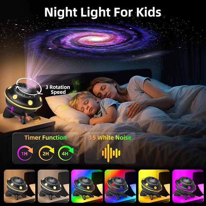 UFO Star Projector, 13 in 1 Planetarium Galaxy Projector for Bedroom, Galaxy Light Projector with White Noise, Bluetooth Speaker, Timer & RGB Effects, Space Night Light Projector for Kids Adults Gift