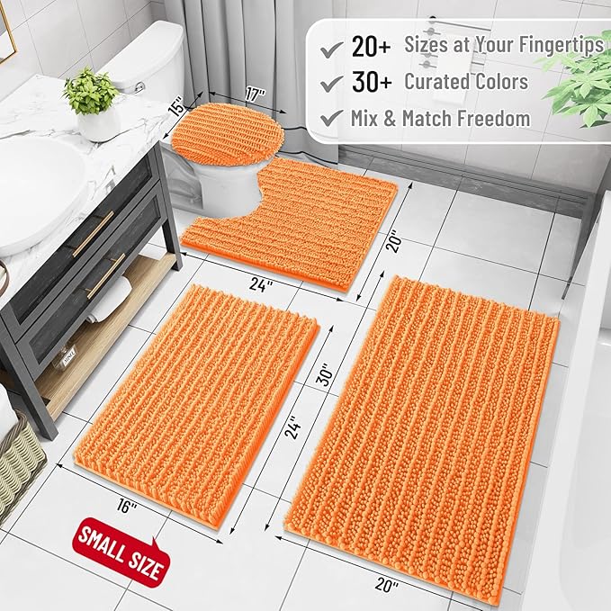 Arotive Luxury Chenille Bathroom Rug Mat, Extra Soft Thick Absorbent Shaggy Bath Rugs, Non-Slip Machine Wash Dry, Plush Bath Mats for Bathroom, Shower and Tub, 47x32, Orange