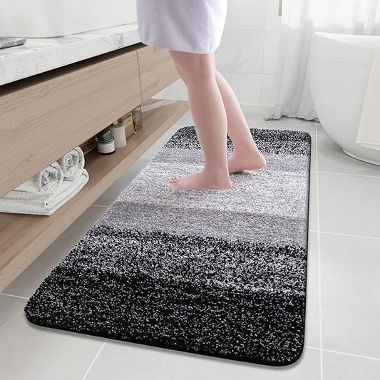 Arotive Microfiber Bathroom Rugs, Shaggy Soft and Absorbent Bath Rug, Non-Slip, Thick Plush Machine Washable Dry Bath Mats for Bathroom, Tub and Shower, 59x24, Black, Rectangular