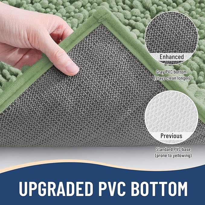 Arotive Luxury Chenille Bathroom Rug Mat, Extra Soft Thick Absorbent Shaggy Bath Rugs, Non-Slip Machine Wash Dry, Plush Bath Mats for Bathroom, Shower and Tub, 59x35, Sage Green