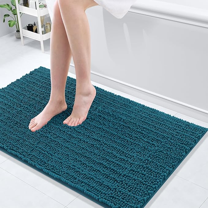Arotive Luxury Chenille Bathroom Rug Mat, Extra Soft Thick Absorbent Shaggy Bath Rugs, Non-Slip Machine Wash Dry, Plush Bath Mats for Bathroom, Shower and Tub, 40x24, Peacock Blue