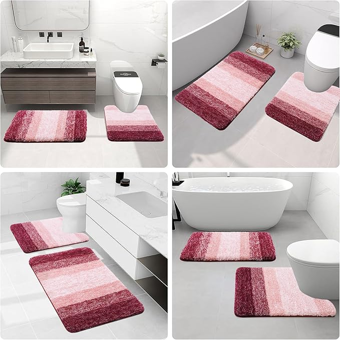 Arotive Microfiber Bathroom Rugs, Shaggy Soft and Absorbent Bath Rug, Non-Slip, Thick Plush Machine Washable Dry Bath Mats for Bathroom, Tub and Shower, 70x24, Burgundy, Rectangular