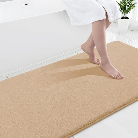 Smiry Memory Foam Bath Mat 70x24, Extra Soft and Absorbent Bathroom Mats, Non Slip Washable Carpet for Floor, Shower and Tub, Camel
