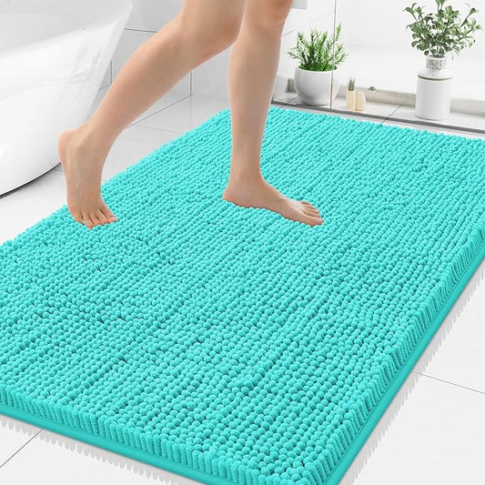 Smiry Luxury Chenille Bathroom Rugs 40x32, Extra Soft and Absorbent Shaggy Bath Mat, Machine Washable, Non-Slip Plush Carpet Runner for Tub, Shower, and Floor, Home Decor Accessories, Turquoise