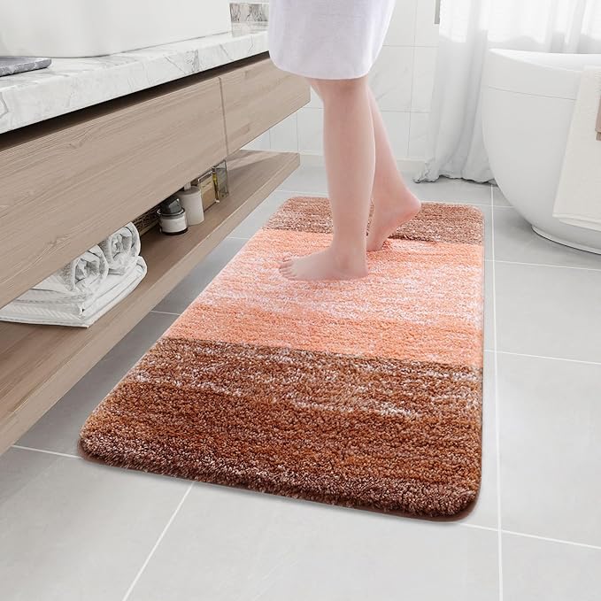 Arotive Microfiber Bathroom Rugs, Shaggy Soft and Absorbent Bath Rug, Non-Slip, Thick Plush Machine Washable Dry Bath Mats for Bathroom, Tub and Shower, 44x24, Orange, Rectangular