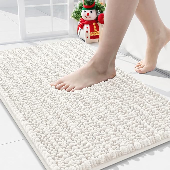 Arotive Luxury Chenille Bathroom Rug Mat, Extra Soft Thick Absorbent Shaggy Bath Rugs, Non-Slip Machine Wash Dry, Plush Bath Mats for Bathroom, Shower and Tub, 34x21, Ivory