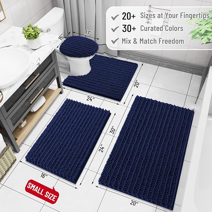 Arotive Luxury Chenille Bathroom Rug Mat, Extra Soft Thick Absorbent Shaggy Bath Rugs, Non-Slip Machine Wash Dry, Plush Bath Mats for Bathroom, Shower and Tub, 47x32, Navy