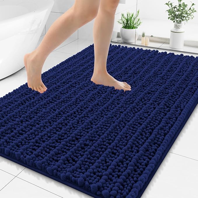 Smiry Bathroom Rugs Mat 48x32, Extra Soft Absorbent Chenille Bath Rugs, Non Slip Rubber Backing Machine Washable Quick Dry Bath Mats for Bathroom Floor, Tub, Shower, Home Decor Accessories, Navy Blue