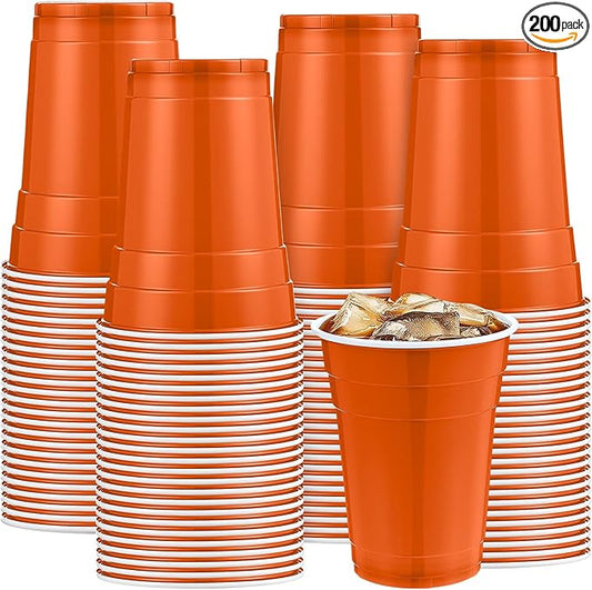 Mimorou Orange 200 Pack 16 oz Disposable Plastic Cups Bulk, Party Plastic Cups for Parties Stackable Beverage Drinking Tumbler Heavy Duty for Events Picnics and BBQ Wedding Birthday Baby Shower