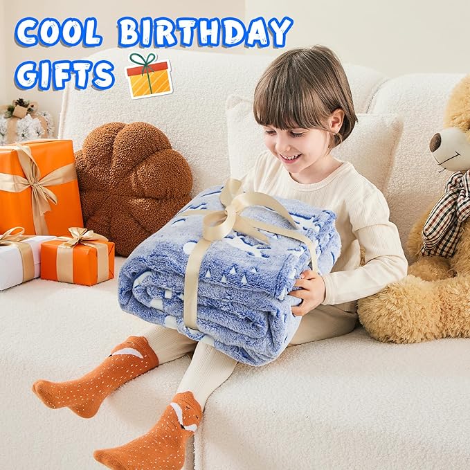inhand Dinosaur Toys for Kids Glow in The Dark Dinosaur Blanket Christmas Birthday Valentine's Day Easter Party Decorations Favors,2 3 4 5 6 7 8 9 10 Year Old Boy Gifts Soft Blanket（50"X60" Blue Dino