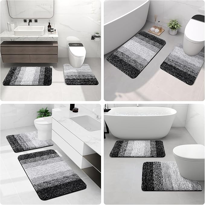 Arotive Microfiber Bathroom Rugs, Shaggy Soft and Absorbent Bath Rug, Non-Slip, Thick Plush Machine Washable Dry Bath Mats for Bathroom, Tub and Shower, 36x24, Black, Rectangular