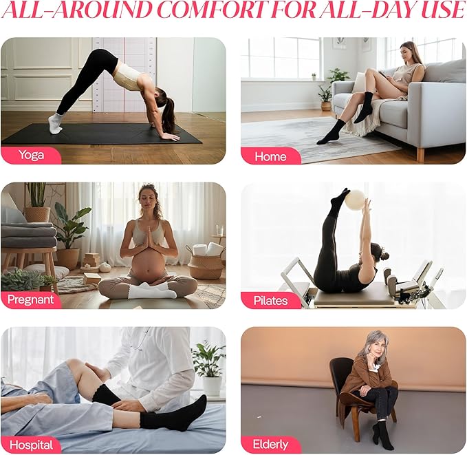 CoolMate Pilates Socks with Grips for Women, Yoga Socks, Crew Non Slip Women for Barre, Pilates Gifts