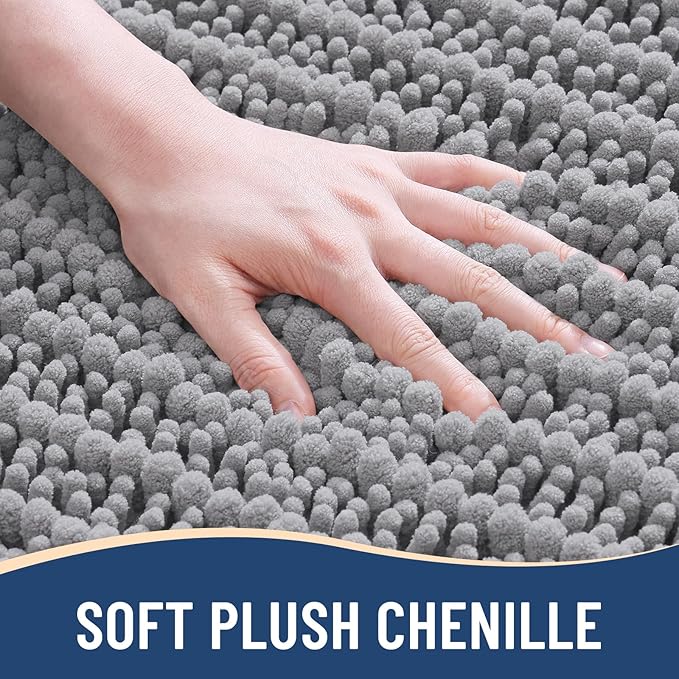 Arotive Luxury Chenille Bathroom Rug Mat, Extra Soft Thick Absorbent Shaggy Bath Rugs, Non-Slip Machine Wash Dry, Plush Bath Mats for Bathroom, Shower and Tub, 47x32, Grey