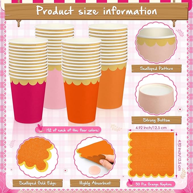 Mimorou 342 Pcs Pink and Orange Party Supplies Fall Tableware Paper Disposable Plates Napkins Cups Plastic Tablecloth Sage Golden Triangle Banner for Wedding Bachelorette Birthday