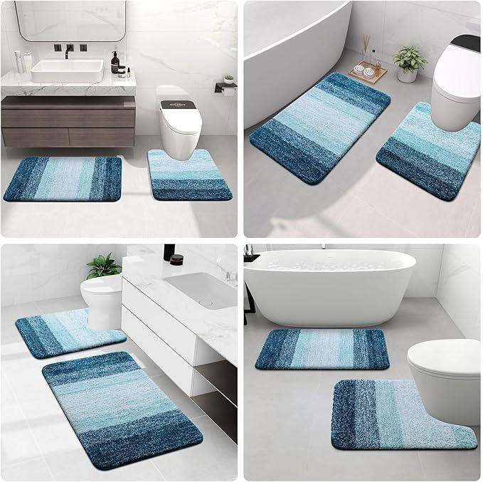 Arotive Microfiber Bathroom Rugs, Shaggy Soft and Absorbent Bath Rug, Non-Slip, Thick Plush Machine Washable Dry Bath Mats for Bathroom, Tub and Shower, 59x24, Peacock Blue, Rectangular