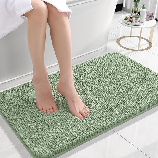 OLANLY Bathroom Rugs 30x18, Extra Soft Absorbent Chenille Bath Rugs, Rubber Backing Quick Dry, Machine Washable Bath Mats for Bathroom Floor, Tub and Shower, Home Decor Accessories, Sage Green