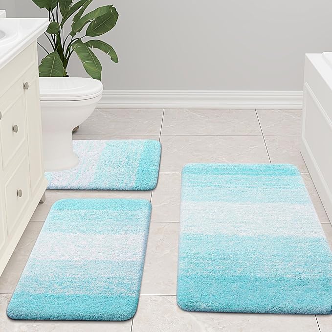 Arotive Microfiber Bathroom Rugs, Shaggy Soft and Absorbent Bath Rug, Non-Slip, Thick Plush Machine Washable Dry Bath Mats for Bathroom, Tub and Shower, 30x20, Sky Blue, Rectangular