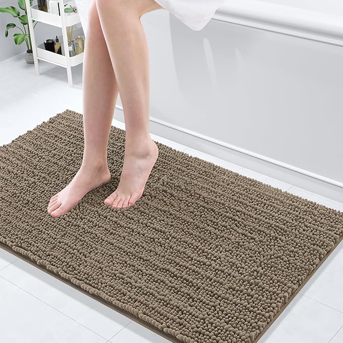 Arotive Luxury Chenille Bathroom Rug Mat, Extra Soft Thick Absorbent Shaggy Bath Rugs, Non-Slip Machine Wash Dry, Plush Bath Mats for Bathroom, Shower and Tub, 47x24, Camel