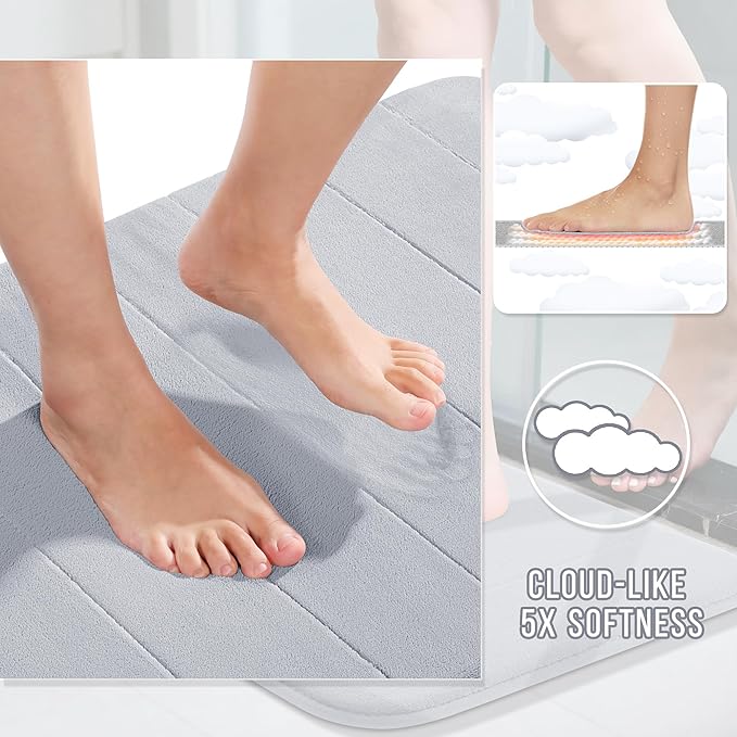 Yimobra Bathroom Runner 55"x24", Non Slip Memory Foam Bath Mat, Super Soft Water Absorbent Hallway Carpet, Machine Washable Rug for Vanity Tub Shower, Silver