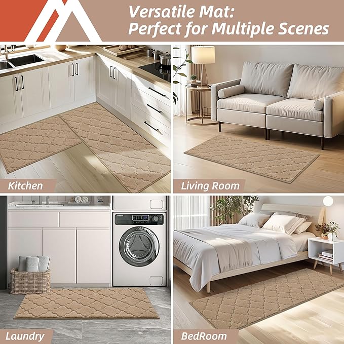 COSY HOMEER Soft Kitchen Floor Mats for in Front of Sink Super Absorbent Kitchen Rugs and Mats 20"x79" Non-Skid Kitchen Mat Standing Mat Washable,Polyester,Beige