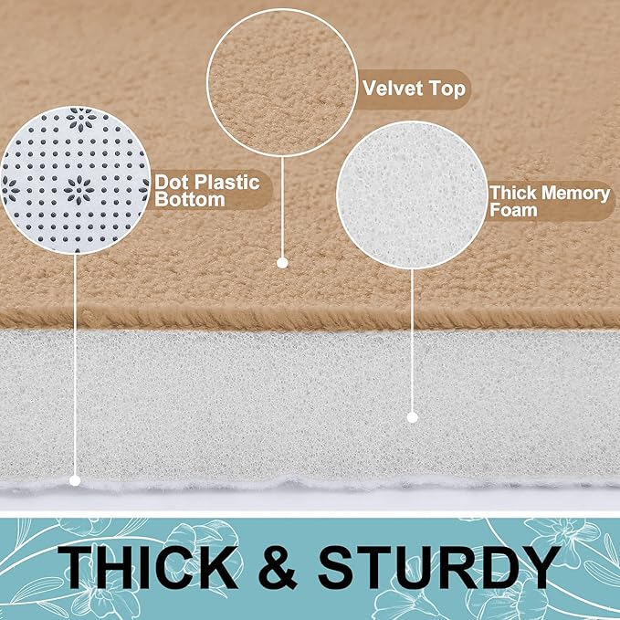 Smiry Memory Foam Bath Mat 59x24, Extra Soft and Absorbent Bathroom Mats, Non Slip Washable Carpet for Floor, Shower and Tub, Camel