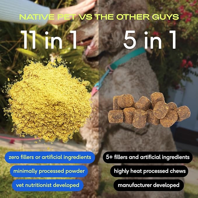 Native Pet Dog Vitamins & Supplements - 11-in-1 Vitamin Powder for Dog Food Topper - Collagen, Glucosamine, Probiotics, Omega & More- Supports Healthy Gut, Mobility & Overall Health - 90 Scoops