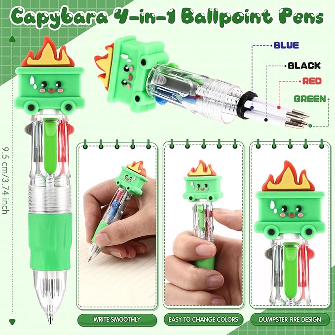 50 Sets Christmas Dumpster Fire Pens Gifts Bulk, Funny Dumpster 4-in-1 Multicolor Ballpoint Pen Desk Accessories with Positive Cards for Classroom Student Rewards and Holiday Party Supplies