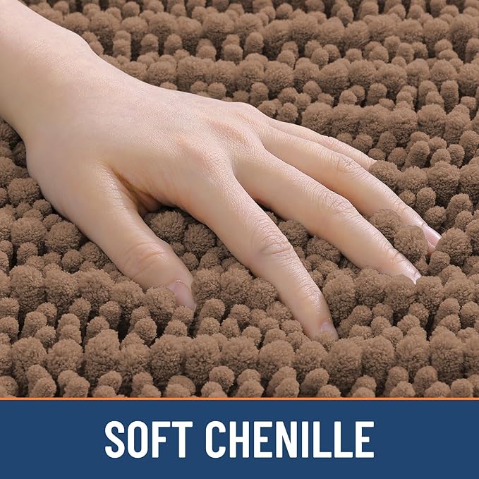 Smiry Bathroom Rugs Mat 36x24, Extra Soft Absorbent Chenille Bath Rugs, Non Slip Rubber Backing Machine Washable Quick Dry Bath Mats for Bathroom Floor, Tub, Shower, Home Decor Accessories, Mocha
