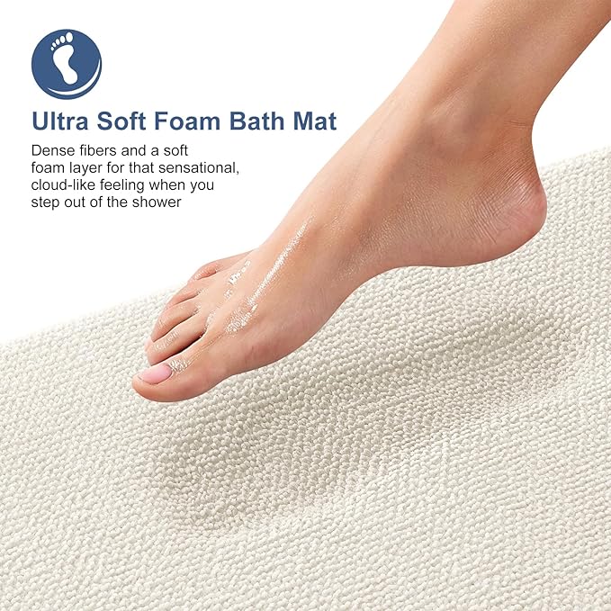 OLANLY Thick Memory Foam Bath Mat Rug 47x20, Extra Soft Absorbent Bathroom Rug, Quick Dry Bath Mats, Non-Slip, Machine Washable Carpet for Bathroom, Tub and Shower, Home Decor Accessories, Ivory