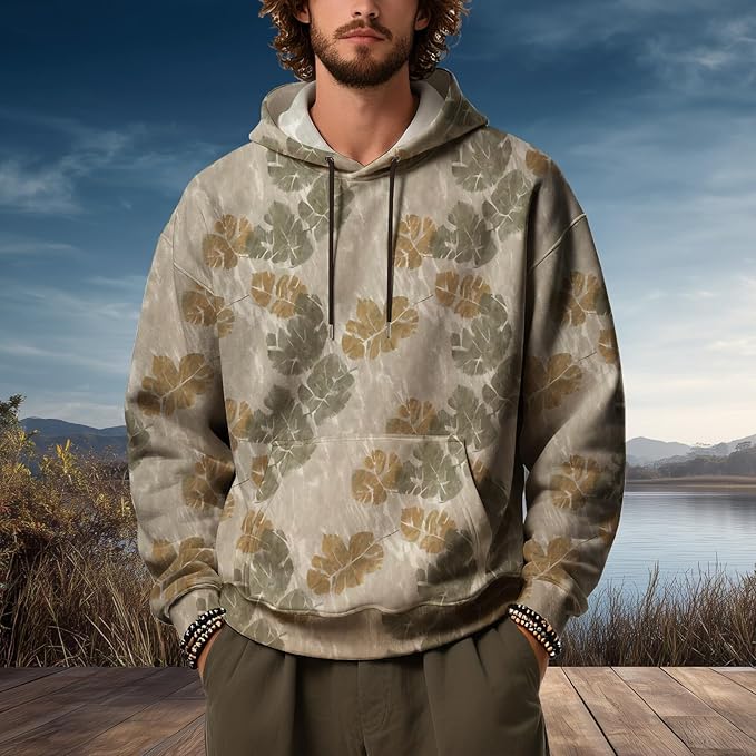 Mens Camo Hoodies Maple Leaf Graphic Camouflage Pullover Sweatshirts Hooded Fleece Casual Hunting Fall Outfits