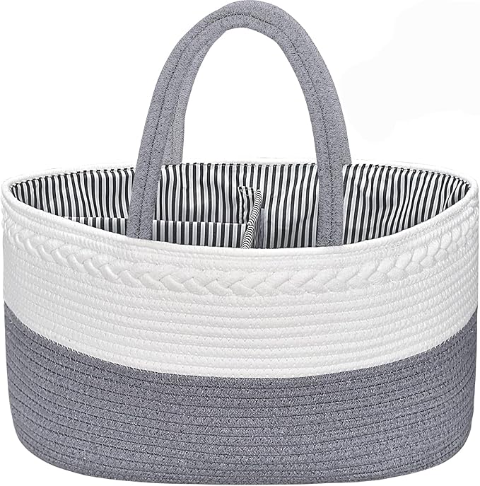 ABenkle X-Large Diaper Caddy Organizer, Boho Rustic Cotton Rope Nursery Baby Basket, Changing Table Organizer for Baby Diaper Storage and Baby Shower