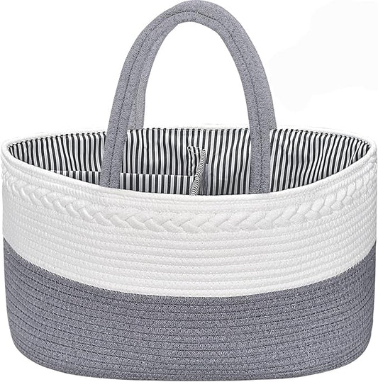 ABenkle X-Large Diaper Caddy Organizer, Boho Rustic Cotton Rope Nursery Baby Basket, Changing Table Organizer for Baby Diaper Storage and Baby Shower