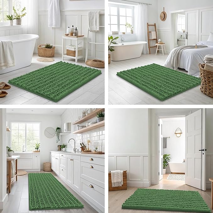 Smiry Bathroom Rugs Mat 36x24, Extra Soft Absorbent Chenille Bath Rugs, Non Slip Rubber Backing Machine Washable Quick Dry Bath Mats for Bathroom Floor, Tub, Shower, Home Accessories, Olive Green