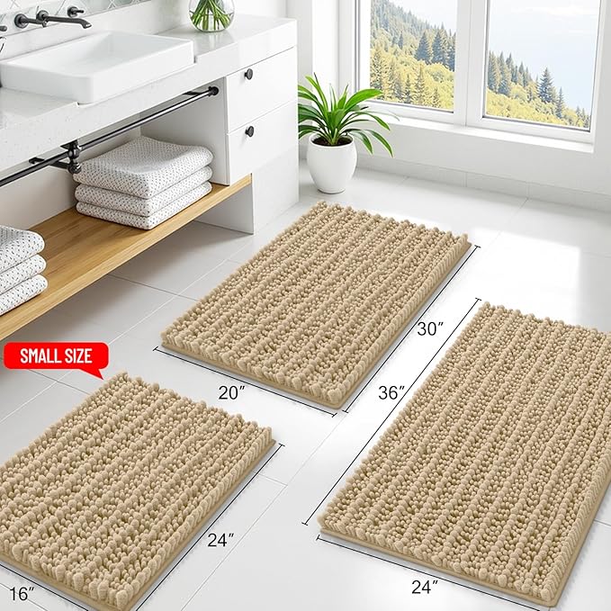 Smiry Bathroom Rugs Mat 47x20, Extra Soft Absorbent Chenille Bath Rugs, Non Slip Rubber Backing Machine Washable Quick Dry Bath Mats for Bathroom Floor, Tub, Shower, Home Decor Accessories, Beige