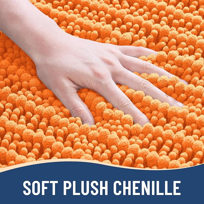Arotive Luxury Chenille Bathroom Rug Mat, Extra Soft Thick Absorbent Shaggy Bath Rugs, Non-Slip Machine Wash Dry, Plush Bath Mats for Bathroom, Shower and Tub, 47x32, Orange