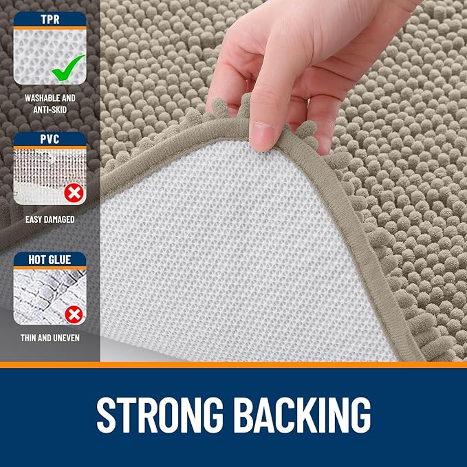 OLANLY Bathroom Rugs 30x20, Extra Soft Absorbent Chenille Bath Rugs, Rubber Backing Quick Dry, Machine Washable Bath Mats for Bathroom Floor, Tub and Shower, Home Decor Accessories, Warm Taupe
