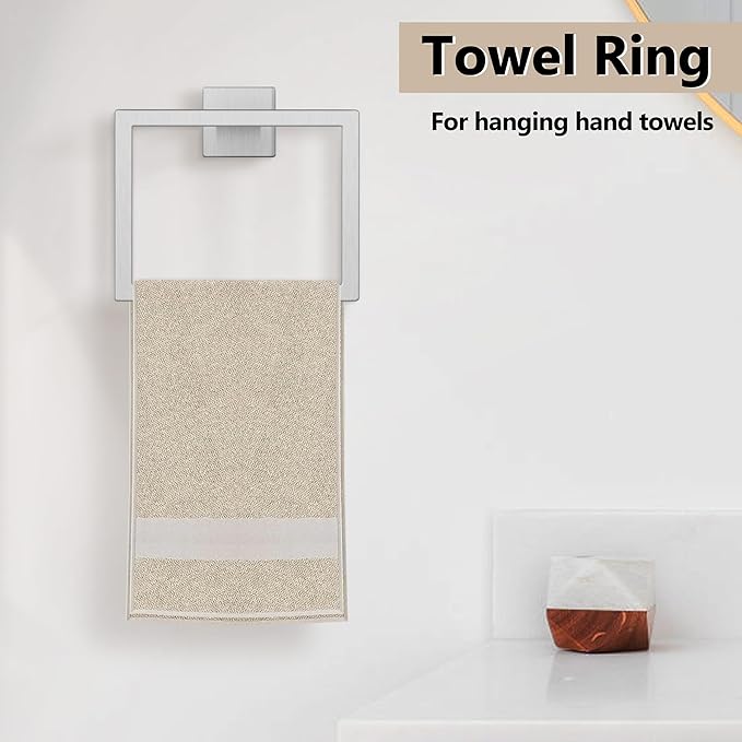 5 Pieces Brushed Nickel Bathroom Accessories Set, Homikit SUS304 Stainless Steel Wall Mounted Bath Towel Hardware Bar Set, 16 Inch Towel Rack, Toilet Paper Holder, Towel Ring, Hooks